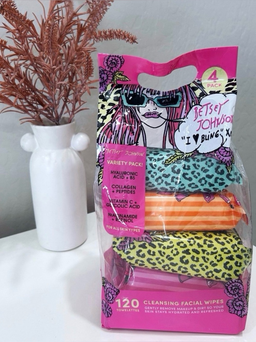Betsey Johnson Cleansing Facial Wipes Variety 4 Pack